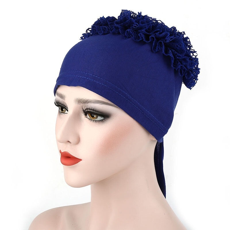 Women's Cotton Turban Hat with Back Flower Detail