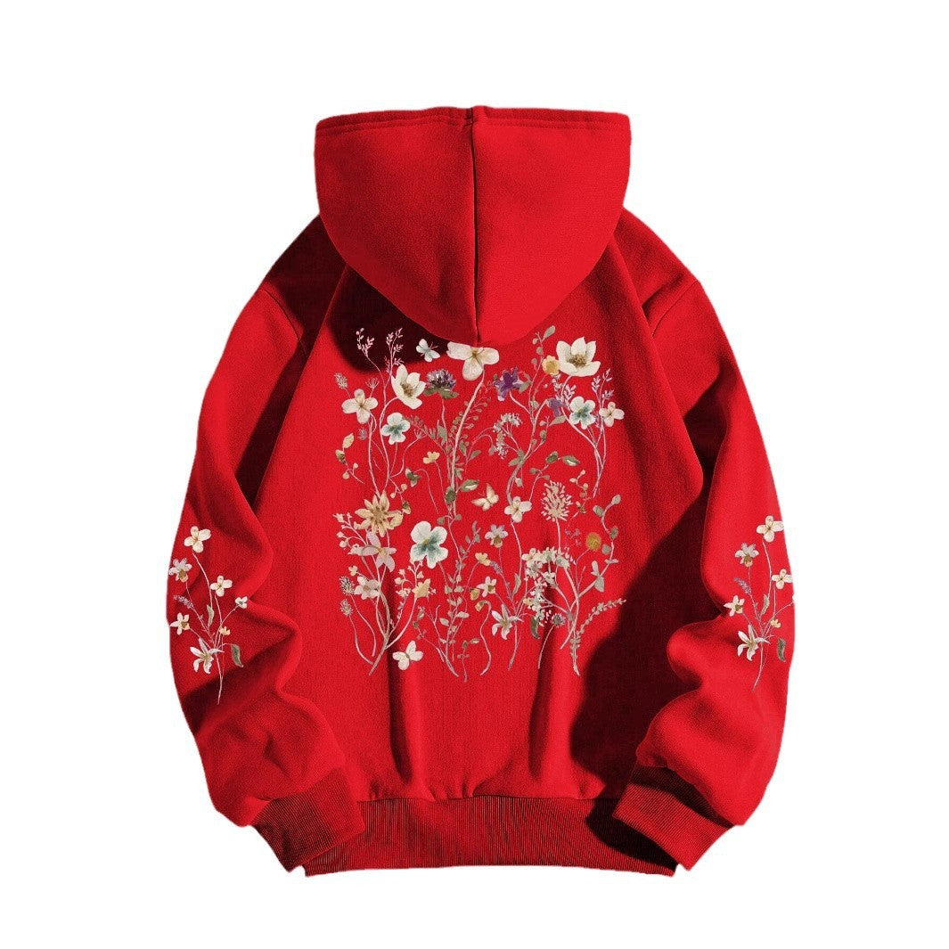 Women's Floral Print Hoodie Sweatshirt - Casual Pullover with Pocket
