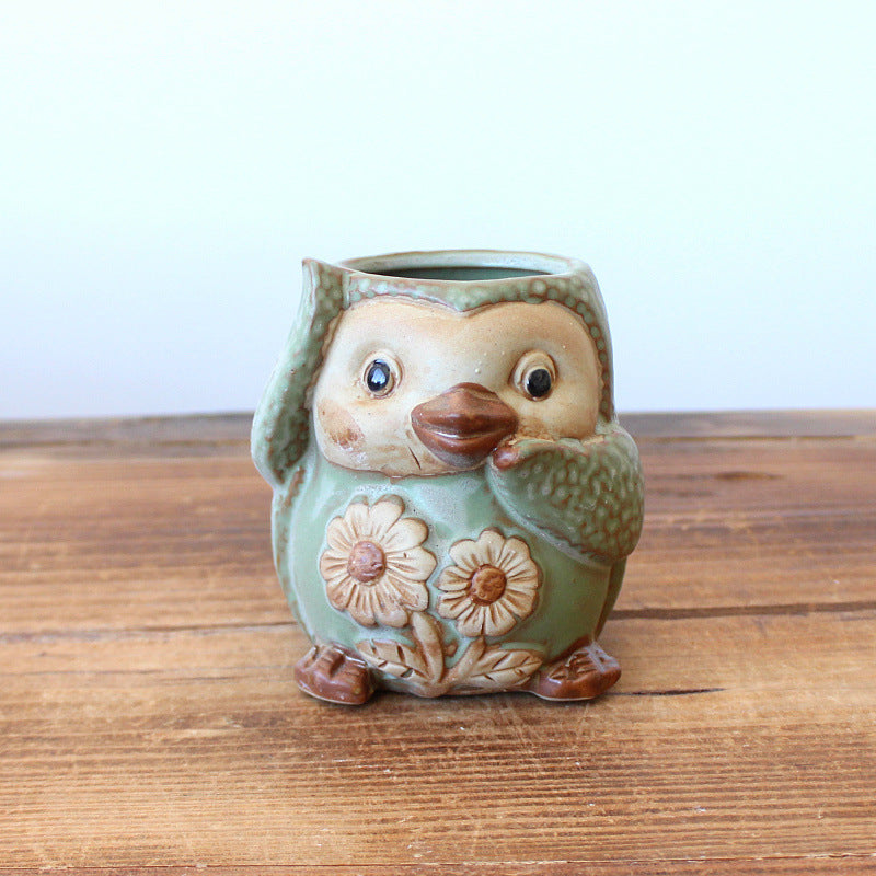 Ceramic Owl Succulent Planters - Mini Flower Pots or Indoor Plants (Set of 4)