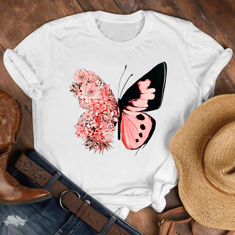 Butterfly & Floral Graphic Tee - Women's Short Sleeve T-Shirt (9 Styles)