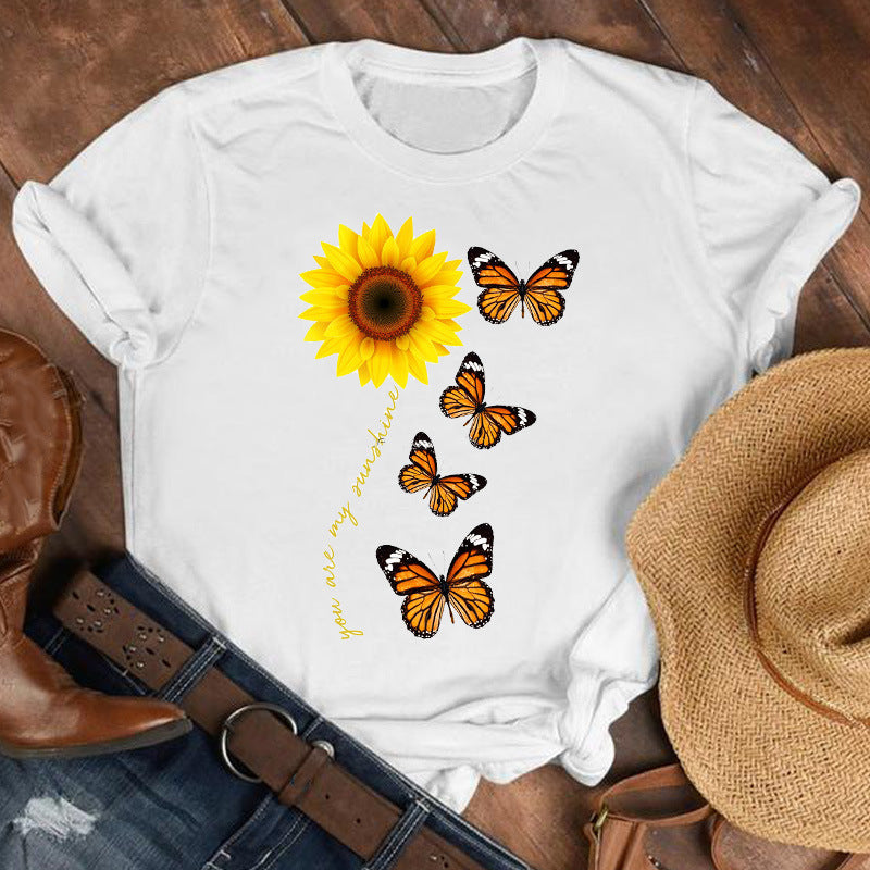 Butterfly & Floral Graphic Tee - Women's Short Sleeve T-Shirt (9 Styles)