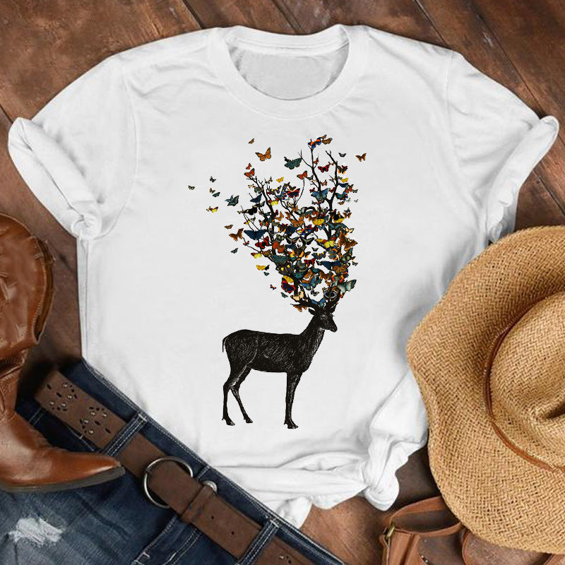 Butterfly & Floral Graphic Tee - Women's Short Sleeve T-Shirt (9 Styles)