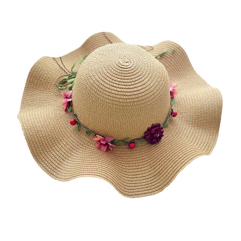 Children's Straw Sun Hat with Floral Band - Wide Brim Summer Hat