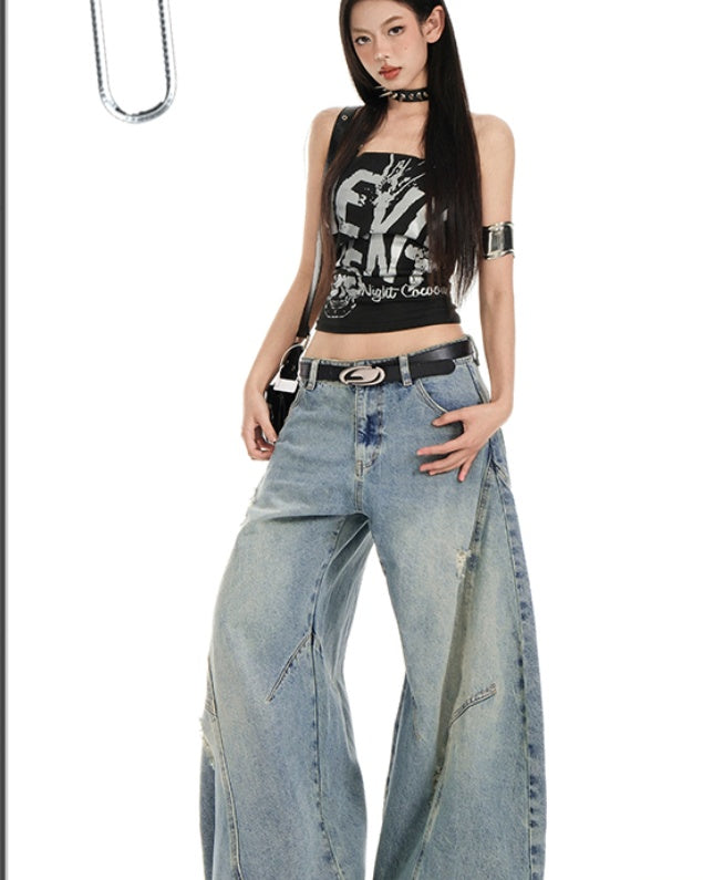 Grunge Wide Leg Baggy Jeans - Retro Streetwear Denim