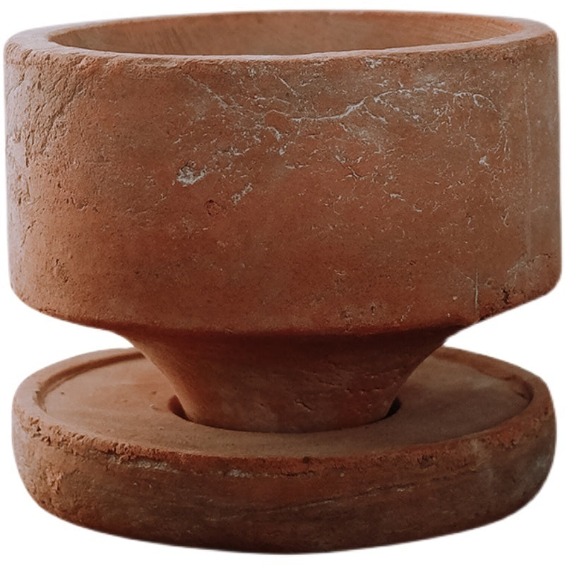 Red Ceramic Pedestal Flower Pot - Modern Planter with Drainage Tray