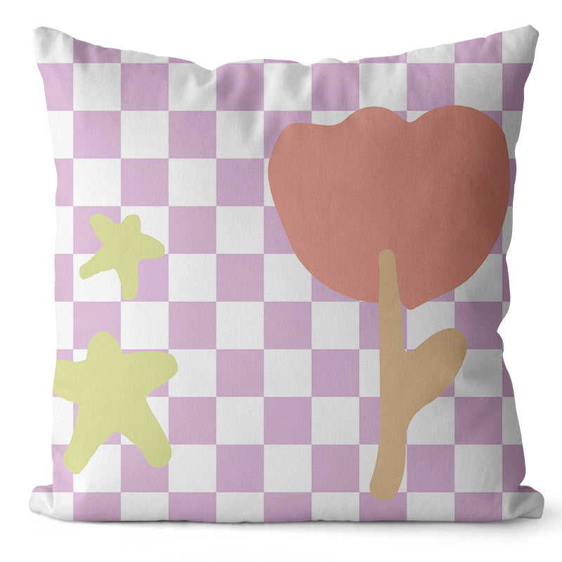 Checkerboard Flower Print Pillow Cover - Modern Colorful Cushion Case (45x45cm)