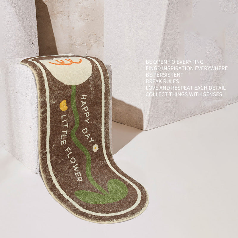 Nordic Happy Flower Bedside Rug - Soft Imitation Cashmere Carpet Mat