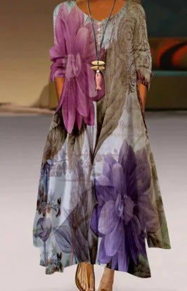 Boho Floral & Abstract Maxi Dress - Irregular Hem, Casual Loose Fit