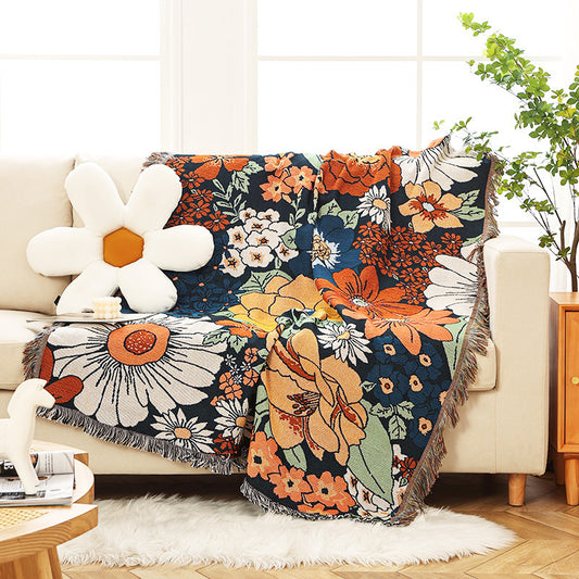 Floral Cotton Sofa Throw Blanket - Multi-Use Boho Tapestry for Couch, Bed, or Picnic