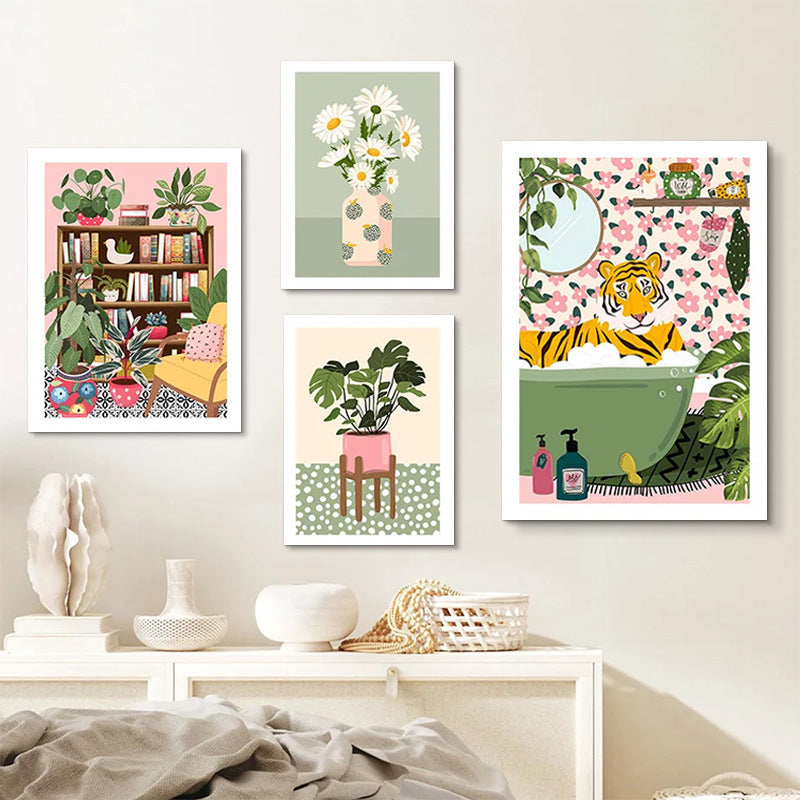 Nordic Style Floral & Animal Canvas Wall Art - Modern Hanging Prints