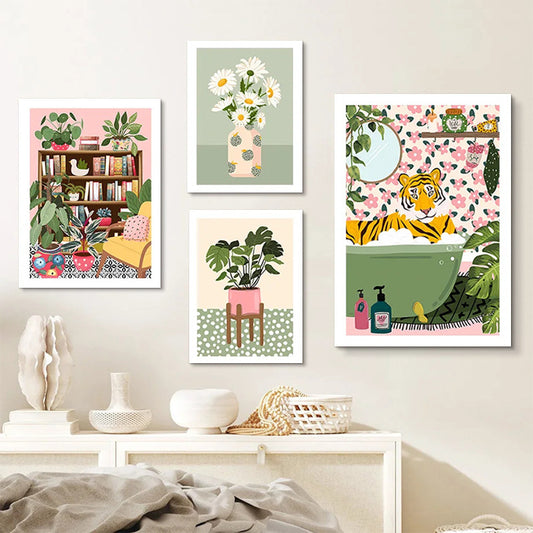 Nordic Style Floral & Animal Canvas Wall Art - Modern Hanging Prints